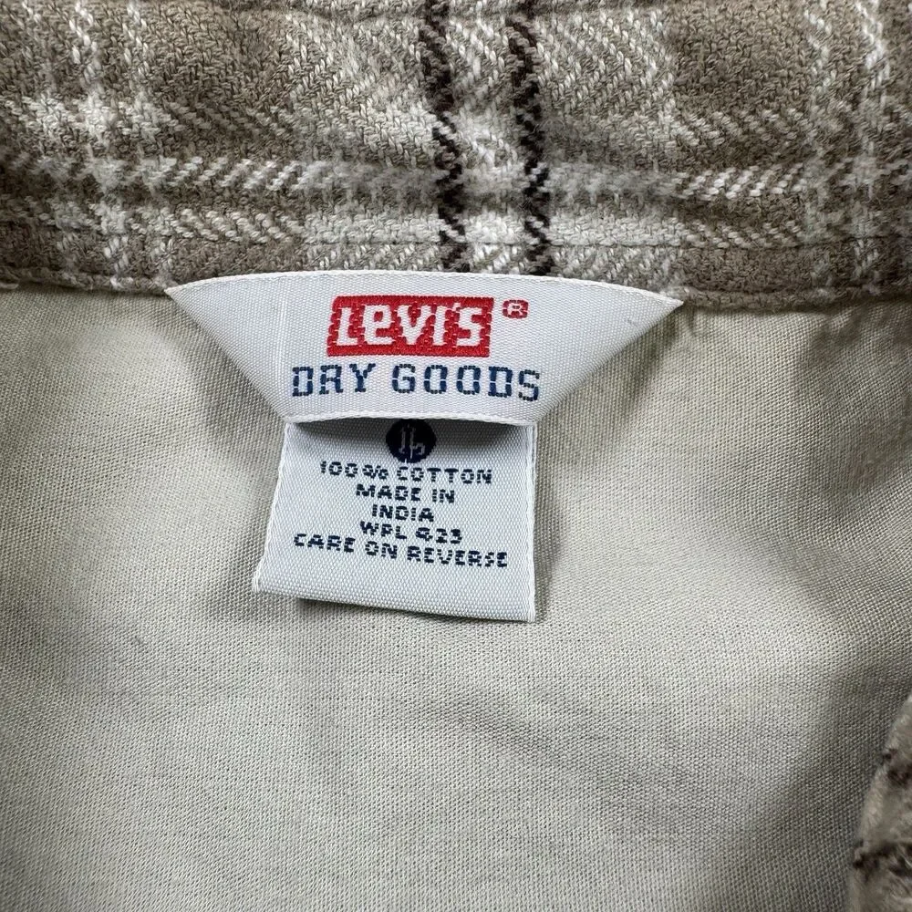 Levi's Dry Goods‎ Shirt Men's L Beige Plaid Long Sleeve Button Up Flannel